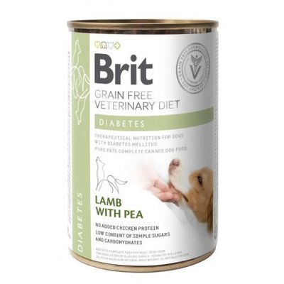 Brit Veterinary Diet Diabetes Вологий корм для собак із захворюванням на цукровий діабет, ягня і горошок 400г 100263 фото