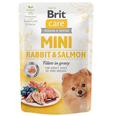 Brit care Adult Mini pouch Rabbit & Salmon Вологий корм для дорослих дрібних собак, філе кролик та лосось 85г 100913/100218/4432 фото
