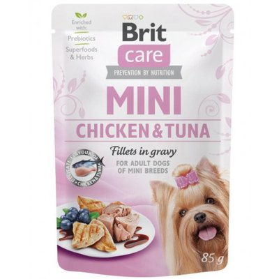 Brit care Adult Mini pouch Chickent & Tuna Влажный корм для взрослых мелких собак, филе в соусе курицы 85г 100912/100217/4425 фото