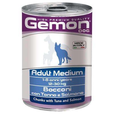 Gemon консерва для собак средних пород кусочки тунец лосось 415г 70387880 фото