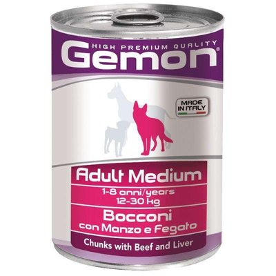 Gemon консерва для собак середніх порід шматочки яловичина з печінкою 415г 70387859 фото