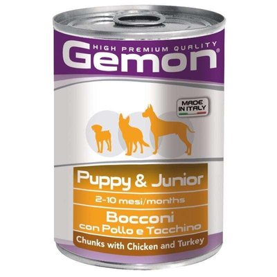 Gemon консерва для щенков всех пород кусочки в желе с кур. и индейка 415г 70387866 фото