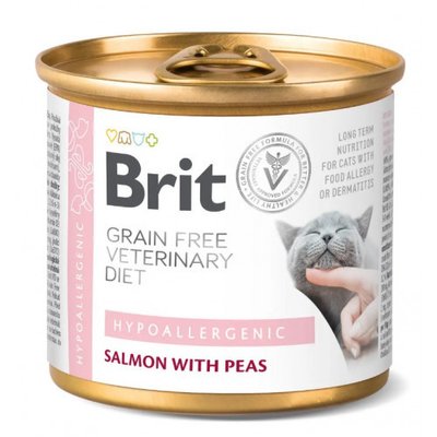 Brit Veterinary Diets GF Сat Hypoallergenic Вологий корм для кішок з алергією або непереносимістю, лосось 200г 100709 фото