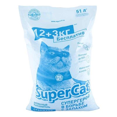 Super Cat (Супер Кэт) Древесный наполнитель СТАНДАРТ 12+3 кг 5159 фото