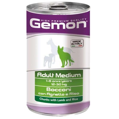 Gemon консерва для взрослых собак средних пород, кусочки в желе, ягенок рис, 1250г 70387910 фото