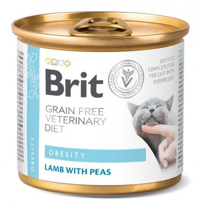 Brit Veterinary Diets GF Cat Obesity Вологий корм для котів, що схильні до набору зайвої ваги, з ягням 200г 100711 фото