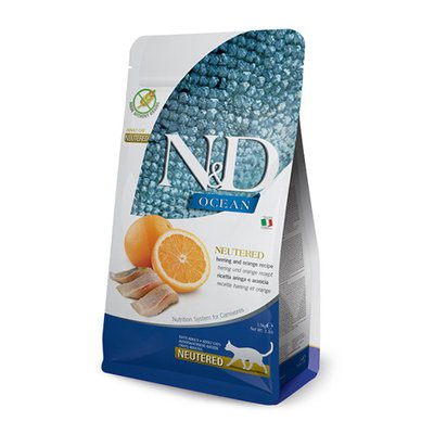 Farmina N&D Grain Free сухий корм для стерилізованих котів з оселедцем та апельсином, 300г 40145 фото