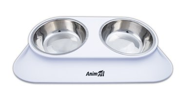 AnimAll миска металева біла подвійна 420 мл на підставці 171,754 фото