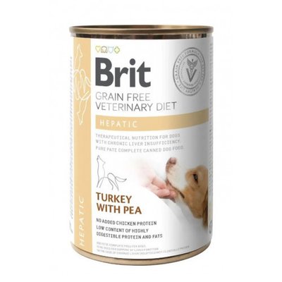 Brit Veterinary Diet Hepatiс Вологий корм для собак із захворюванням печінки, індичка та горошок 400г 100275/6030 фото