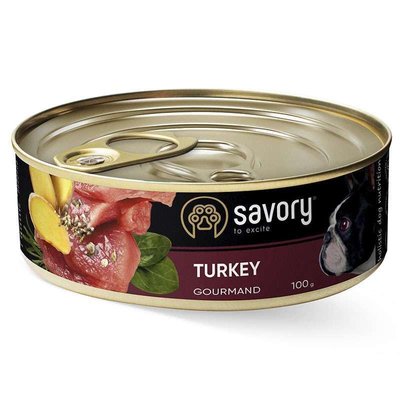 Savory Dog Gourmand Turkey Вологий корм з м'ясом індички для дорослих собак гурманів всіх порід 100г 30495 фото