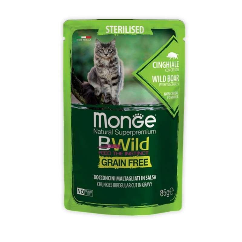 Monge BWild Wet Wild Boar Sterilized Cat Корм из дикого кабана для стерилизованных кошек (кусочки в соусе) 85г