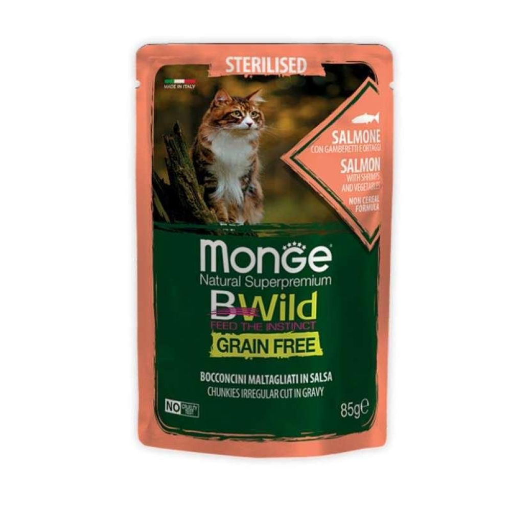 Monge BWild Wet Salmon Sterilized Cat Влажный корм из лосося для стерилизованных кошек (кусочки в соусе) 85г