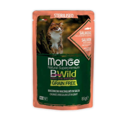 Monge BWild Wet Salmon Sterilized Cat Влажный корм из лосося для стерилизованных кошек (кусочки в соусе) 85г