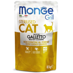 Monge Grill Sterilized Cat Cockerel Консерва с петухом для взрослых стерилизованных кошек (кусочки в желе) 85г