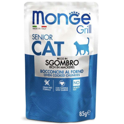 Monge Grill Senior Cat Mackerel Консервированный корм со скумбрией для пожилых кошек (кусочки в желе) 85г
