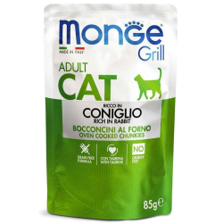 Monge Grill Adult Cat Rabbit Консервированный корм с кроликом для взрослых кошек (кусочки в желе) 85г