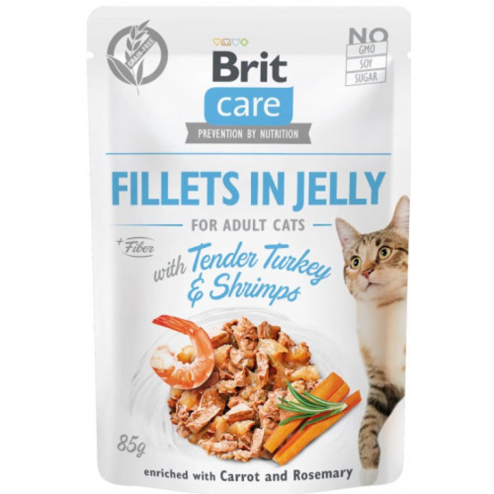 Brit care Cat pouch Влажный корм для кошек, индейка с креветками в желе 85г