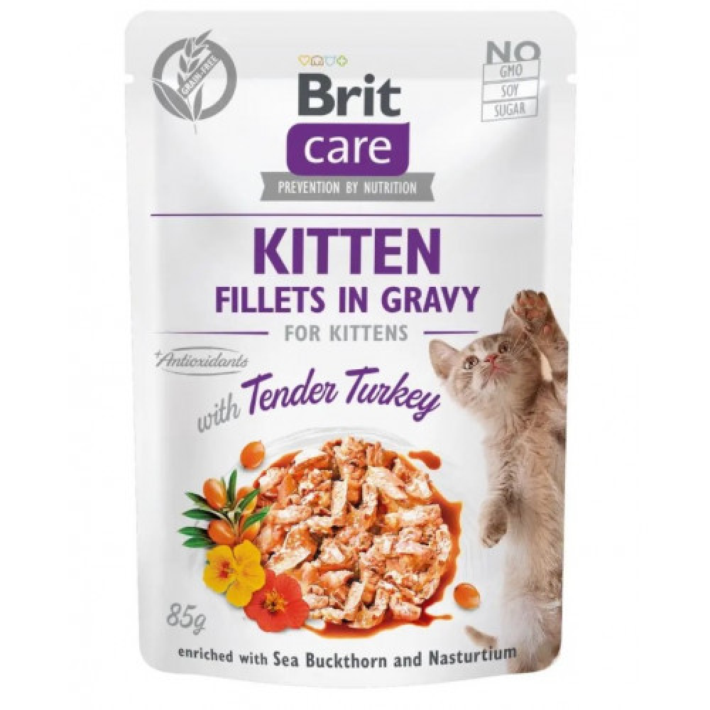 Brit care Cat pouch Влажный корм для котят, филе индейки в соусе 85г