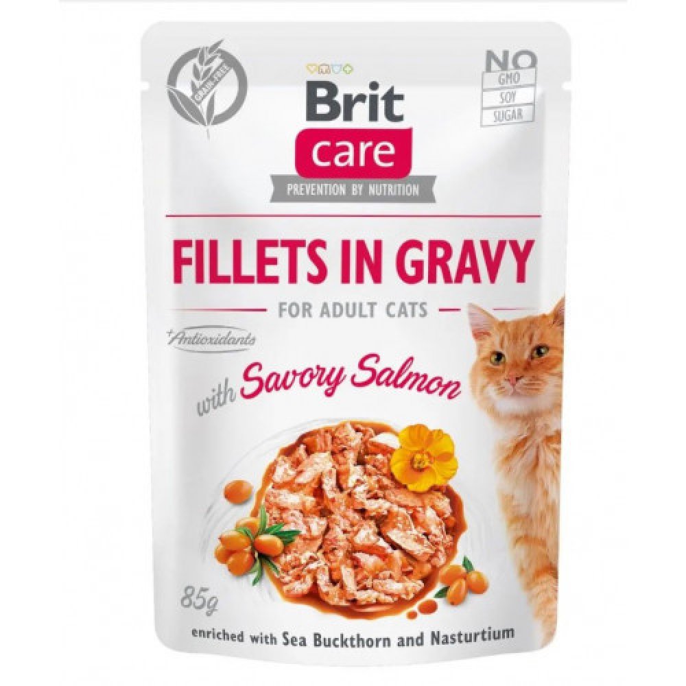 Brit care Cat pouch Влажный корм для кошек, филе лосося в соусе 85г