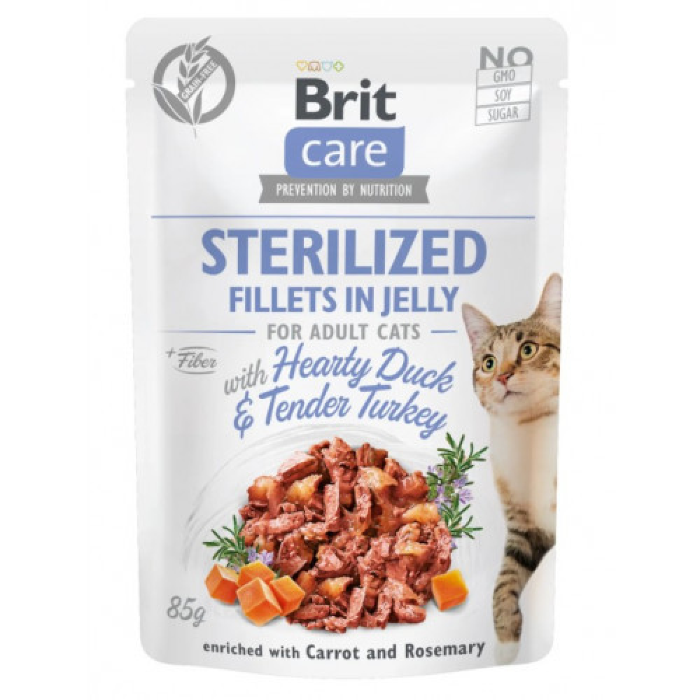 Brit care Cat pouch Adult Sterilised Hearty Duck Влажный корм для стерилизованных кошек, утка и индейка 85г