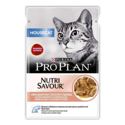 Purina Pro Plan Housecat Nutrisavour Влажный корм с лососем для кошек, живущих дома (кусочки в соусе) 85г
