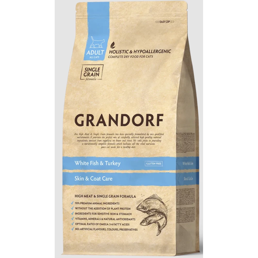 GRANDORF Cat Indoor White Fish & Turkey риба та індичка для дорослих котів 2 кг
