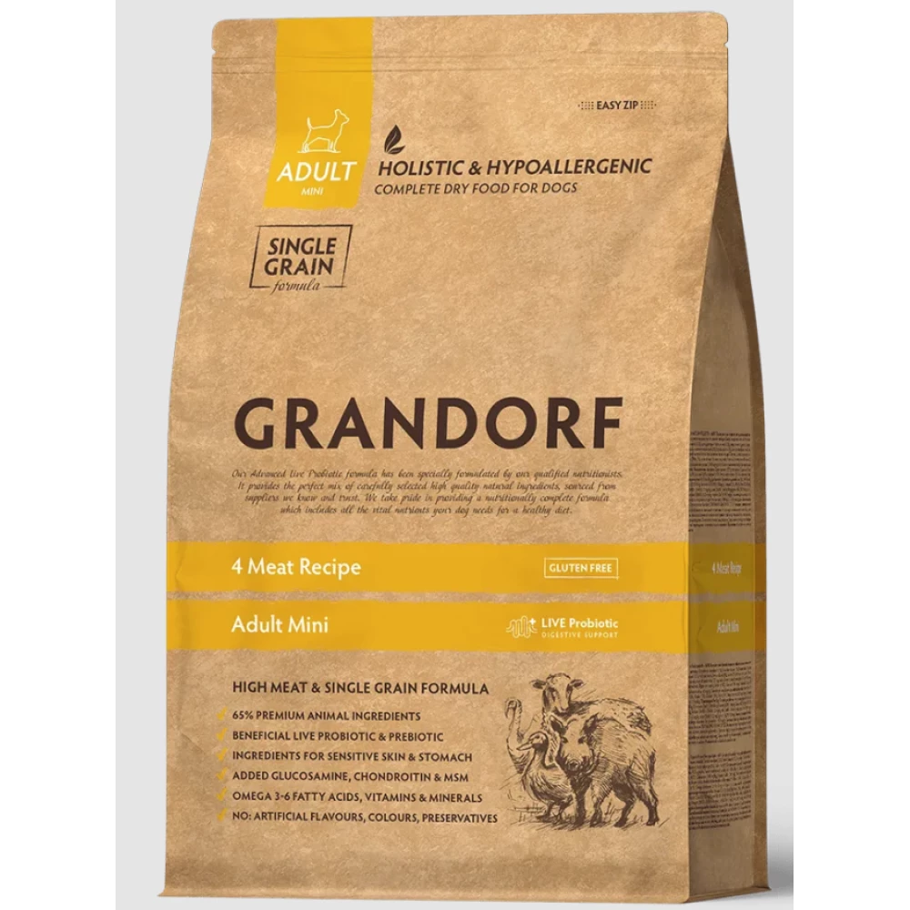 GRANDORF GD Dog Mini 4 Meat  4 вида м'яса для дорослих собак дрібних порід 3 кг	