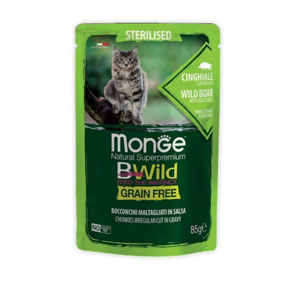 Monge BWild Wet Wild Boar Sterilized Cat Корм из дикого кабана для стерилизованных кошек (кусочки в соусе) 85г