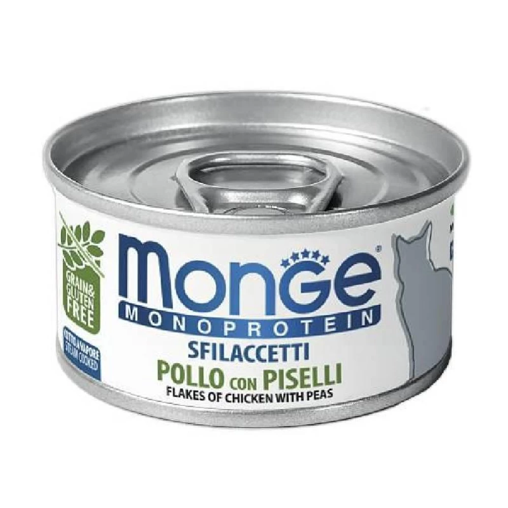 Monge Monoprotein Solo pollo con piselli Монопротеиновые консервы из мяса курицы с горошком для кошек 80г