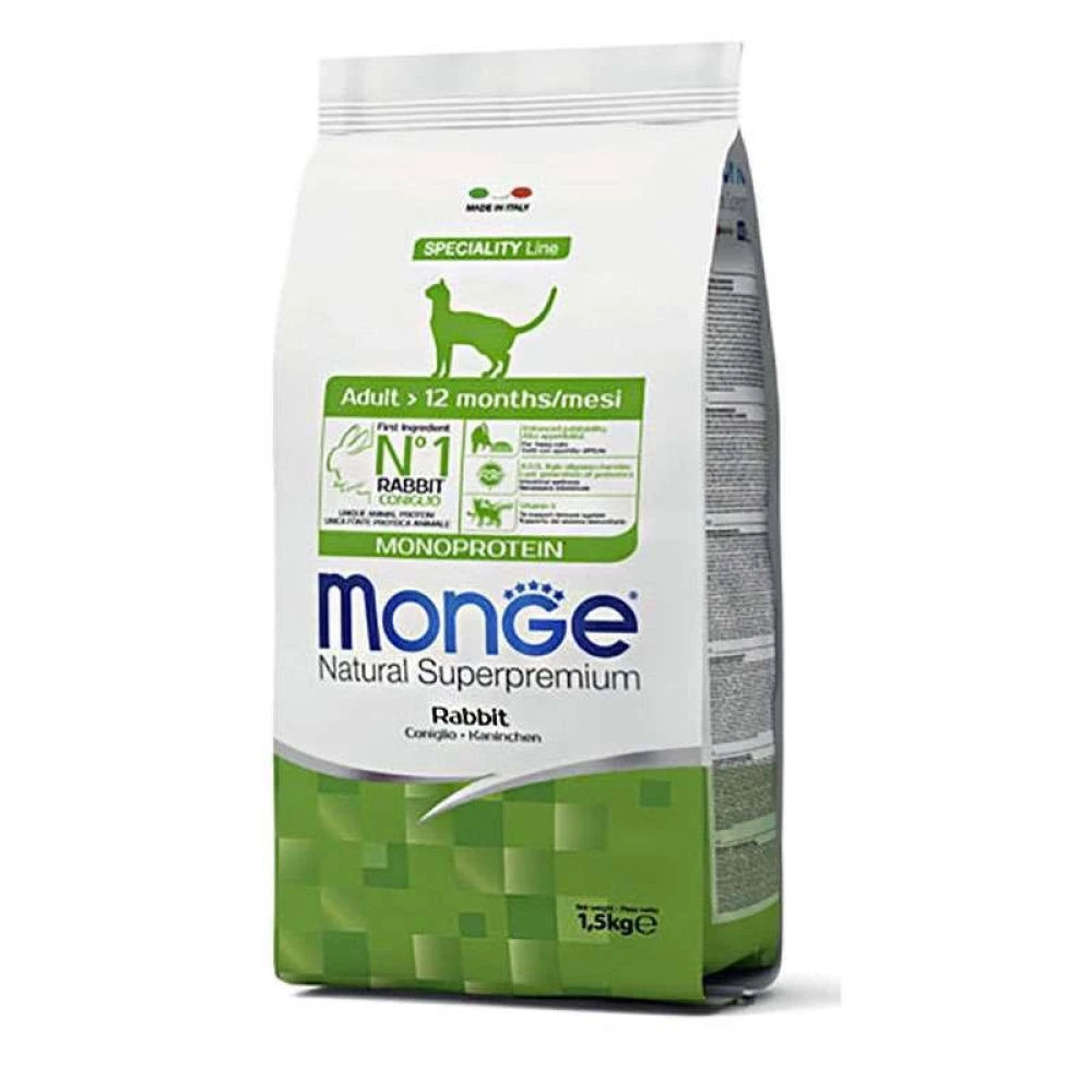 Monge Cat Monoprotein Rabbit Сухой монопротеиновый корм с кроликом для взрослых кошек 1,5 кг
