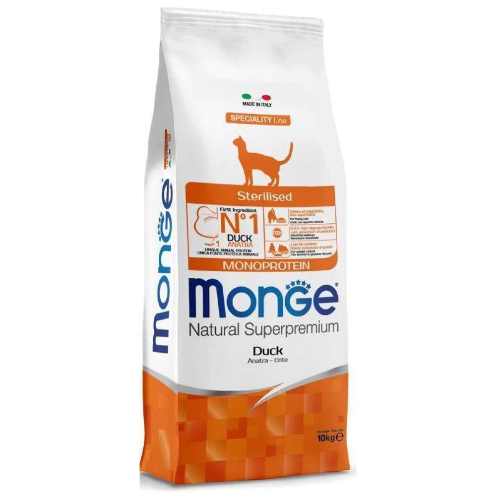 Monge Monoprotein Sterilised Cat Duck Сухой монопротеиновый корм с уткой для стерилизованных кошек 10кг