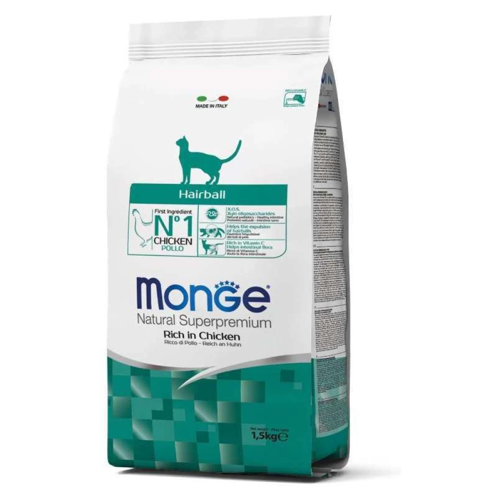 Monge Hairball Rich in Chicken Сухой корм с курицей для выведения комочков шерсти для кошек 10кг