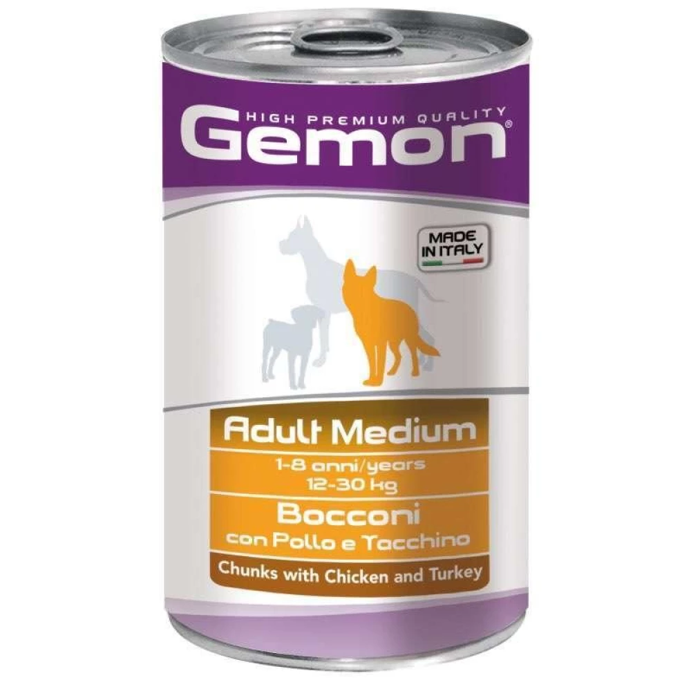 Gemon Dog Medium Adult Chicken&Turkey Влажный корм с курицей для взрослых собак средних пород (кусочки)1250г