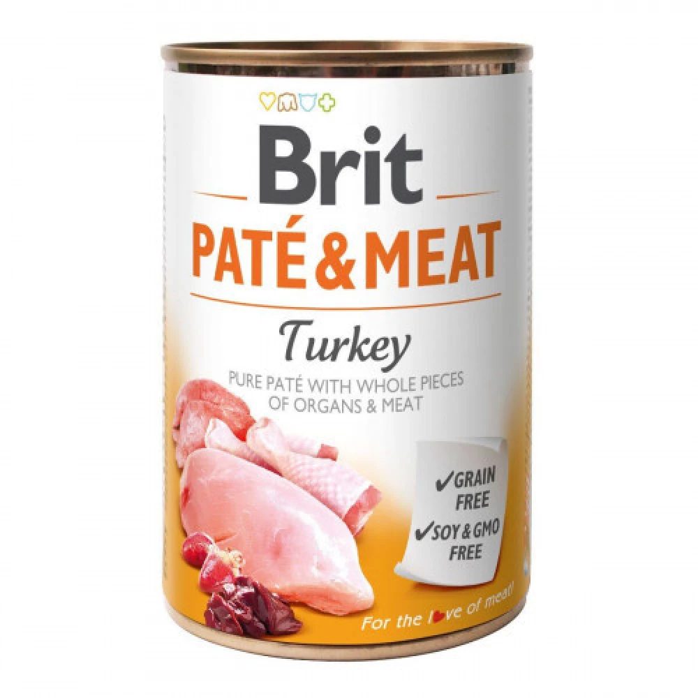 Brit Pate & meat dog Turkey Влажный корм консерва для собак, курица и индейка 400г
