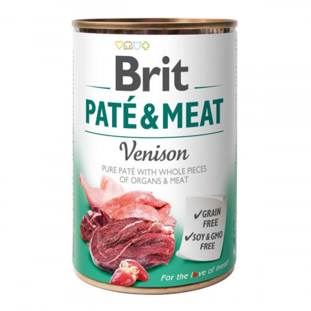 Brit Pate & meat dog Venison Влажный корм консерва для собак, курица и оленина 400 г