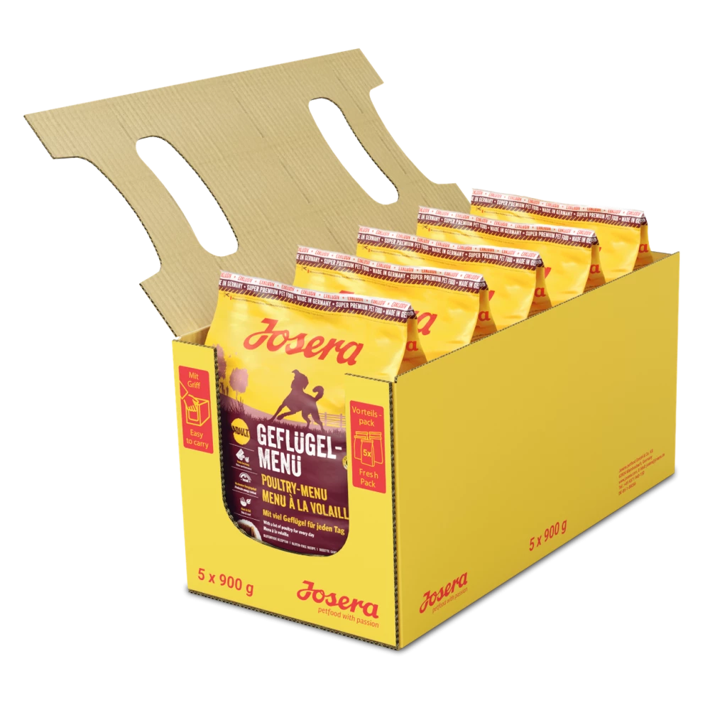 Сухой корм Josera Geflügel-Menü с большим количеством мяса домашней птицы для собак 5*900г (4.5 кг)
