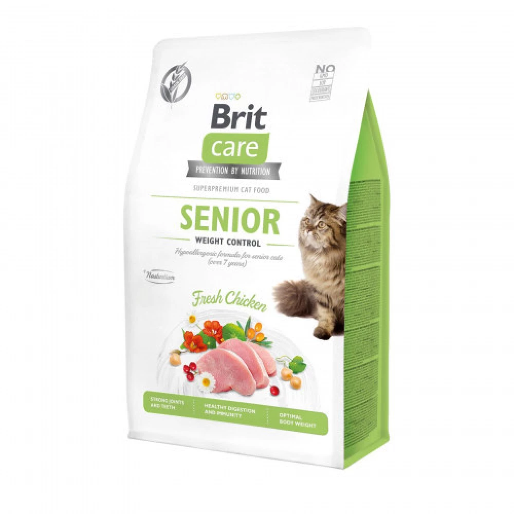 Brit care GF Senior Weight Control Сухой корм для контроля веса пожилых кошек, курица 400г