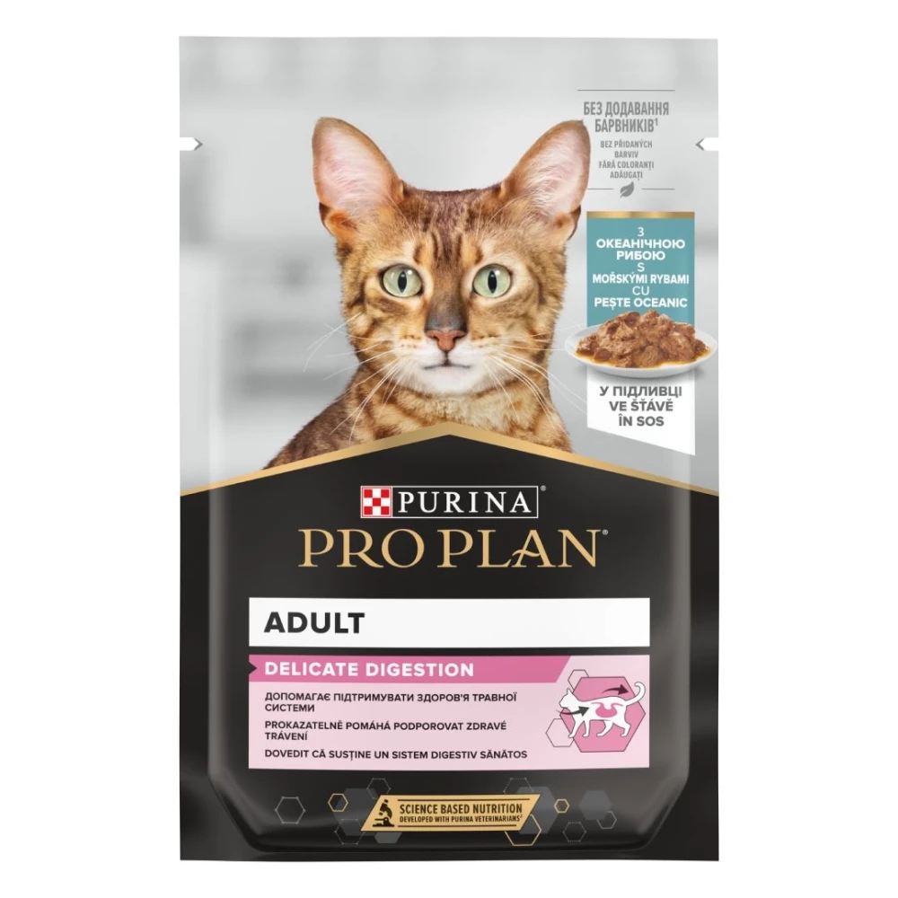 Purina Pro Plan Delicate Nutrisavour Влажный корм для кошек с чувствительным пищеварением, рыба (кусочки в