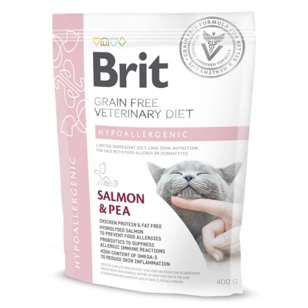 Brit Veterinary Diets GF Cat Hypoallergenic Сухой корм для кошек при пищевой аллергии, лосось 400г