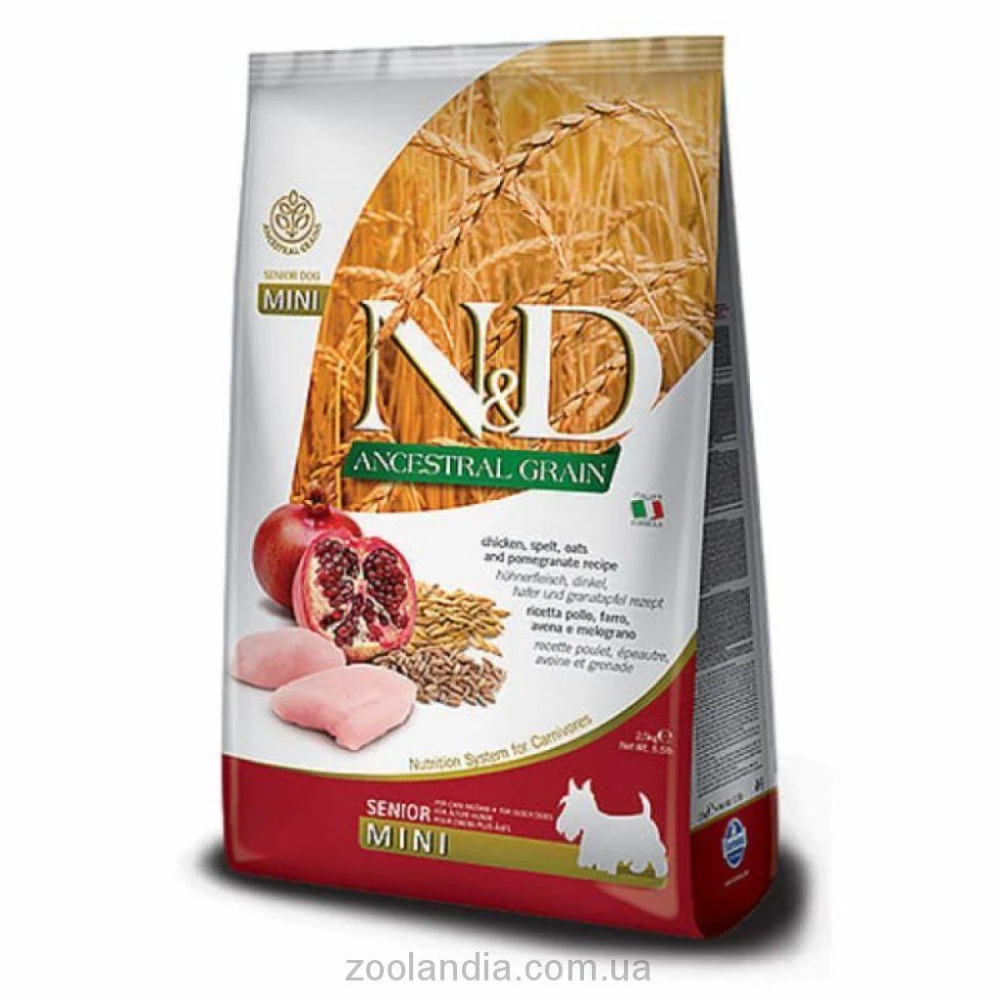 Farmina N&D LG Dog Senior Mini Chicken Сухой корм для пожилых собак малых пород с курицей, низкозерновой 2.5кг