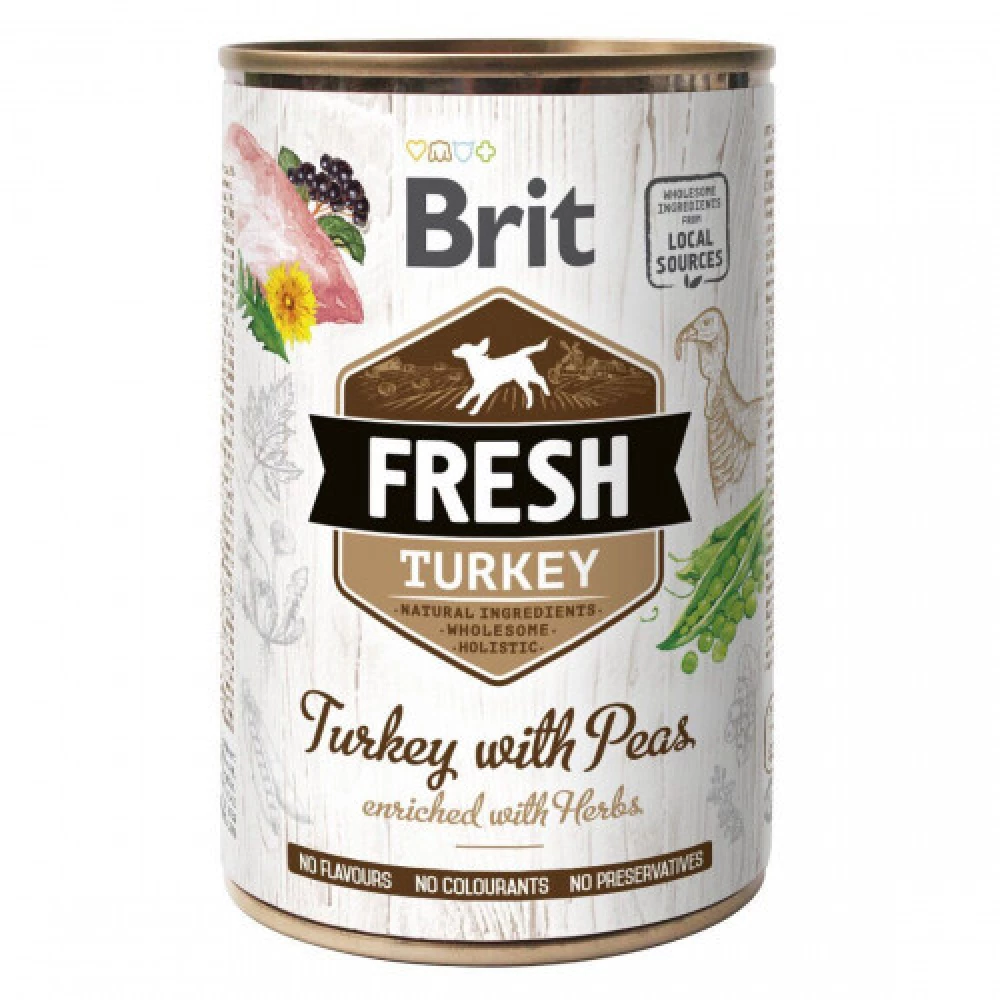 Brit fresh Turkey with Peas Влажный корм консерва для собак, индейка 400 г