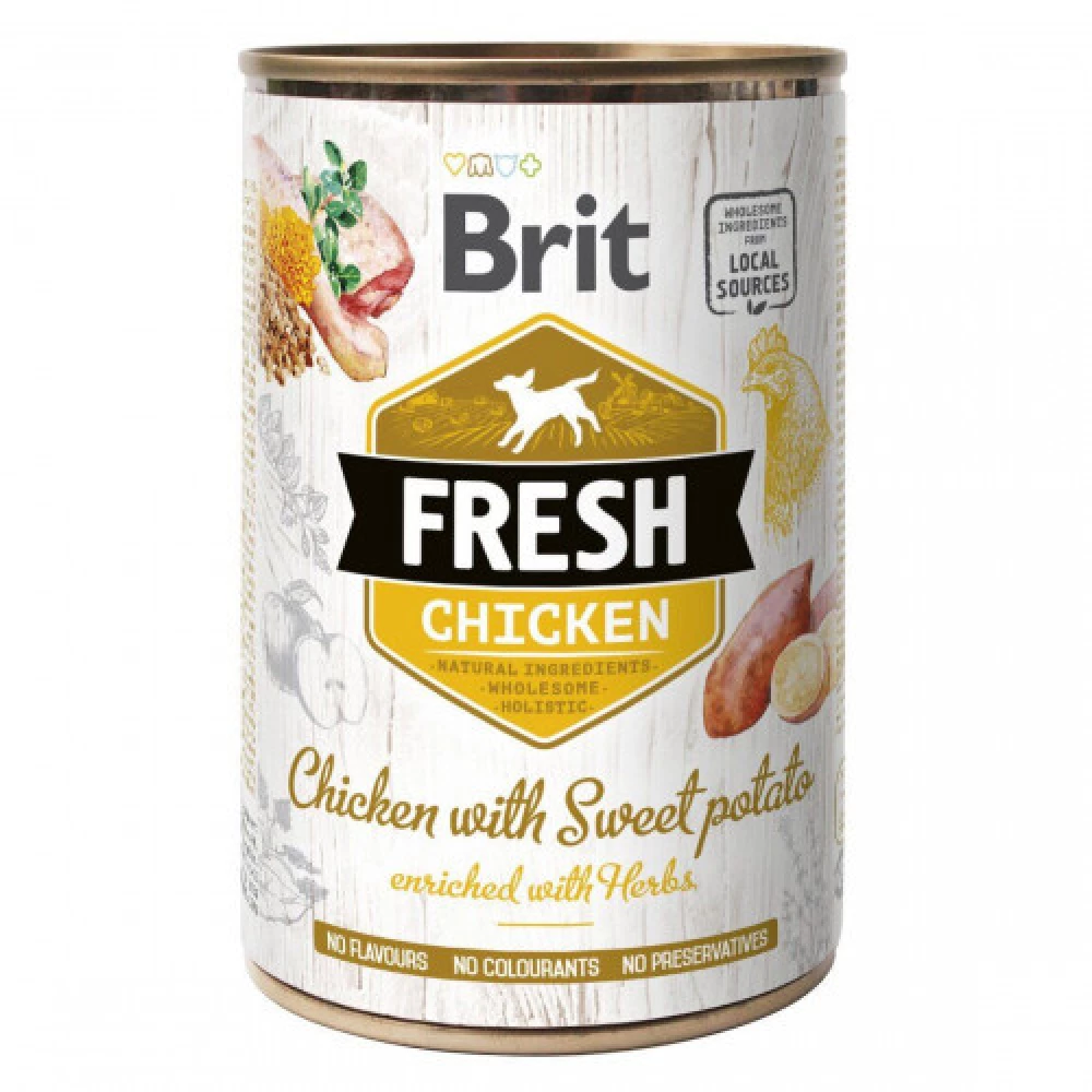 Brit fresh Chicken with Sweet Potato Влажный корм консерва для собак, курица 400 г