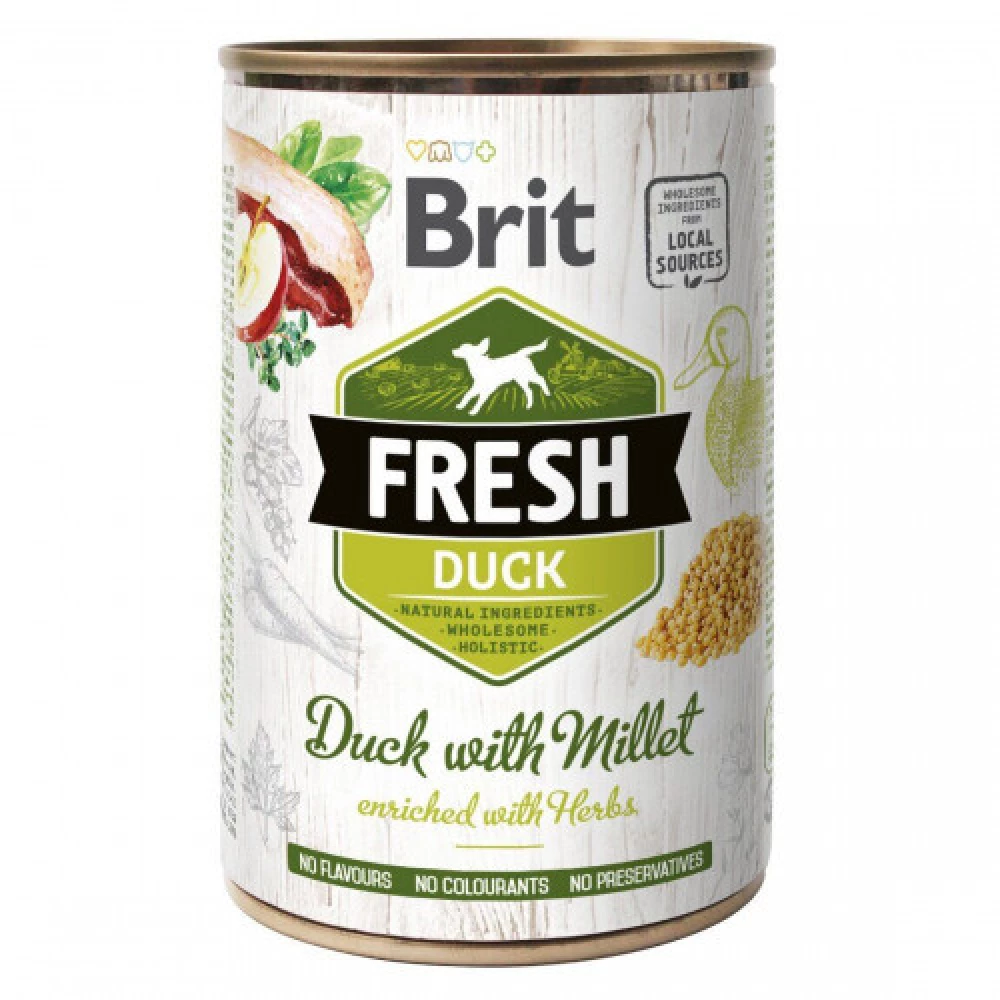 Brit fresh Duck with Millet Влажный корм консерва для собак, утка 400 г