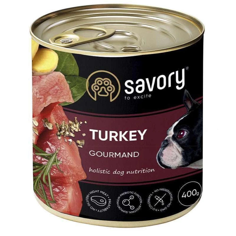 Savory Dog Gourmand Turkey Влажный корм с мясом индейки для взрослых собак гурманов всех пород 400г