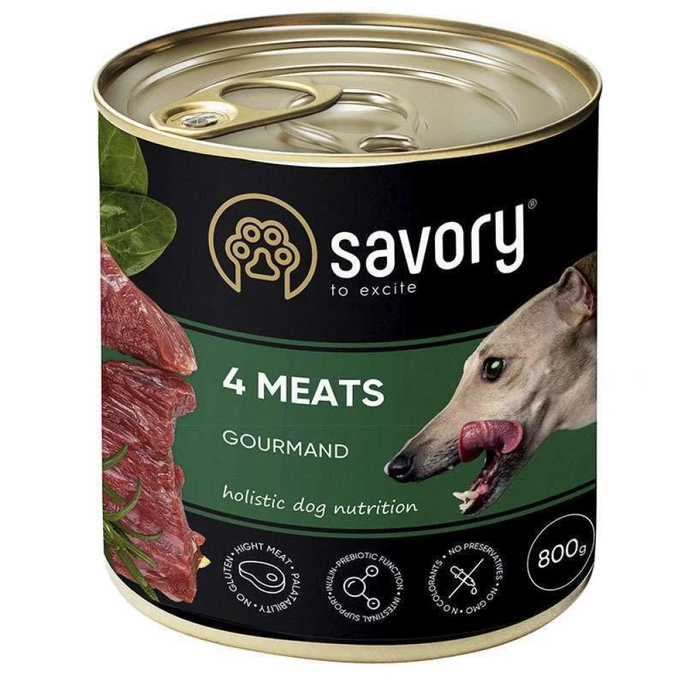 Savory Dog Gourmand 4 meats Влажный корм с четырьмя видами мяса для взрослых собак гурманов всех пород 800г