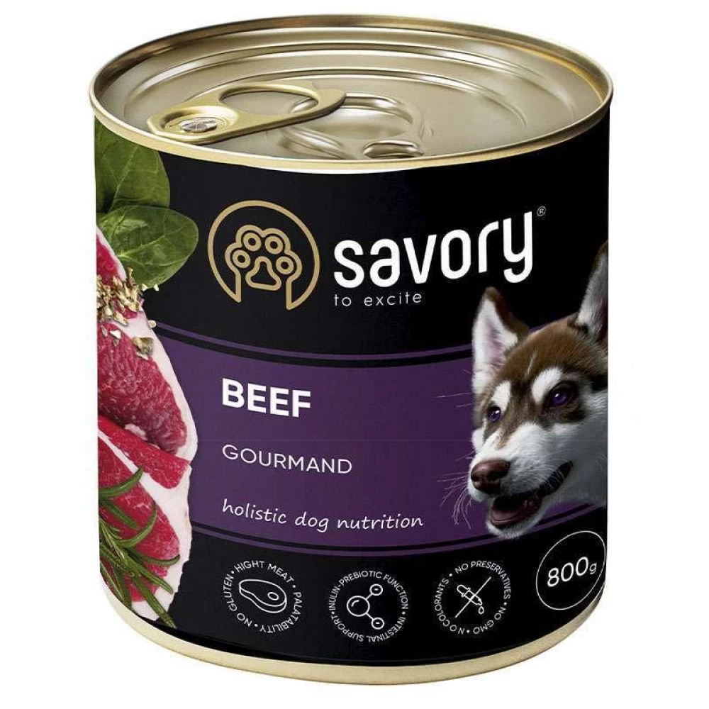 Savory Dog Gourmand Вeef Влажный корм из мяса говядины для взрослых гурманских собак 800г