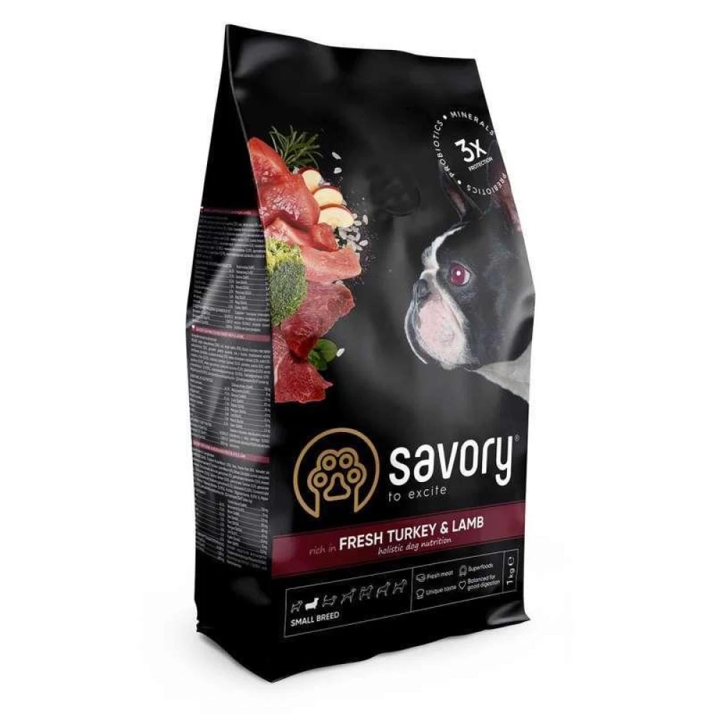 Savory Fresh Turkey & Lamb Adult Small Breeds Сухой корм из свежего мяса индейки для маленьких пород собак 1кг
