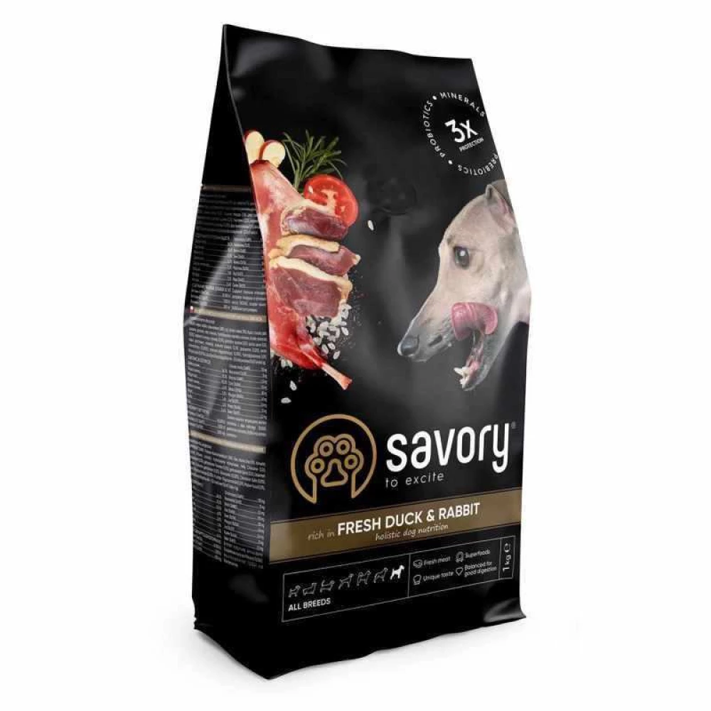 Savory Fresh Duck & Rabbit Adult All Breeds Сухой корм для взрослых собак всех пород из утки и кролика 1кг