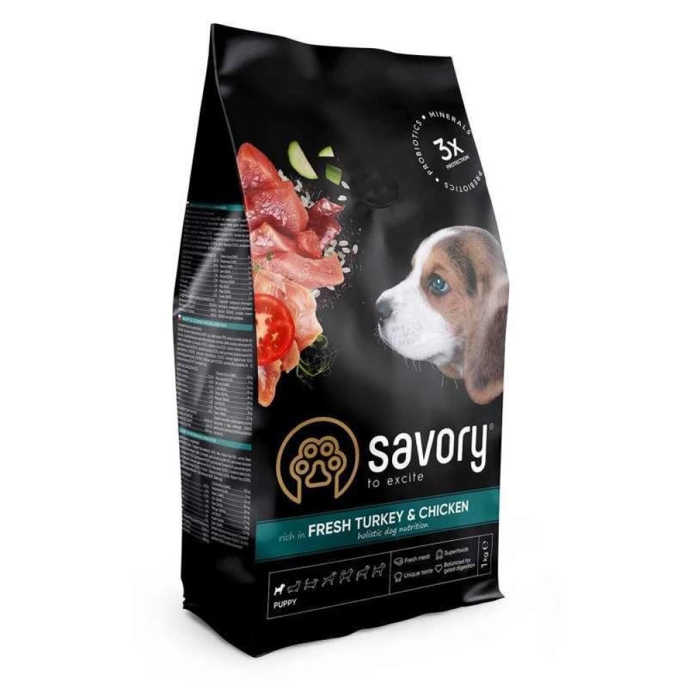 Savory Fresh Turkey & Chicken Puppy All Breeds Сухой корм с индейкой и курицей для щенков всех пород 3кг