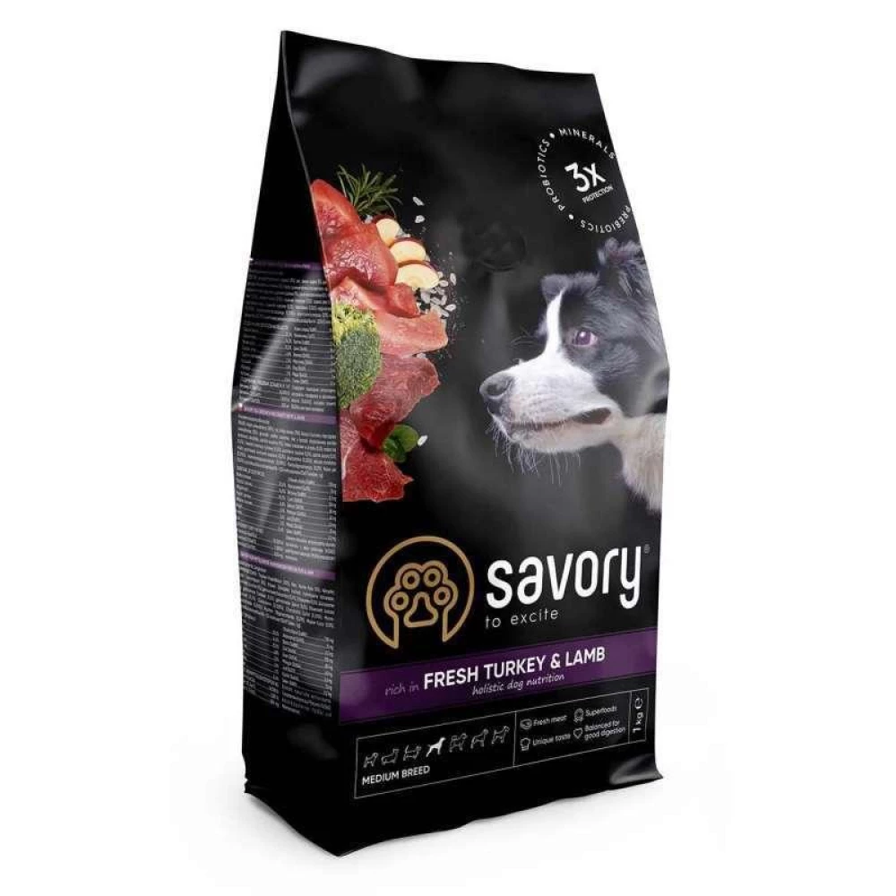 Savory Fresh Turkey & Lamb Adult Medium Breeds Сухой корм для взрослых собак средних пород, индейка 3кг